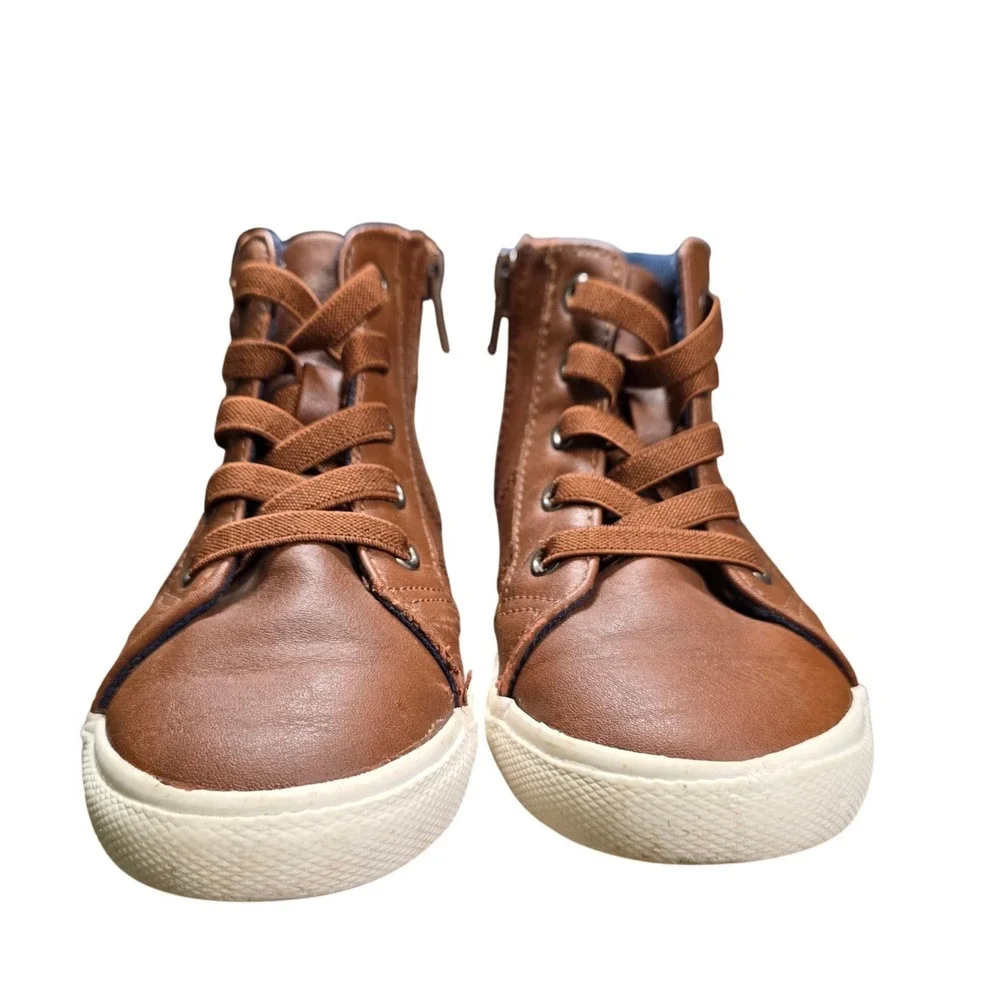 Cat & Jack Rylan Chukka Boots Brown Faux Leather High Top Sneakers Side Zip 11